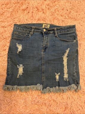 Denim Blvd Distressed Denim Mini Skirt - Blue